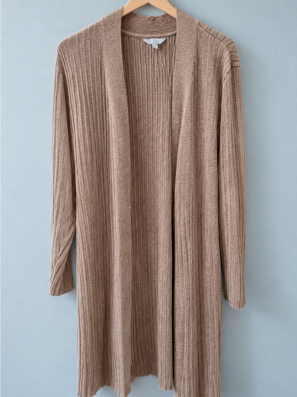 Time and Tru Tan Ribbed Open-Front Women's Cardigan